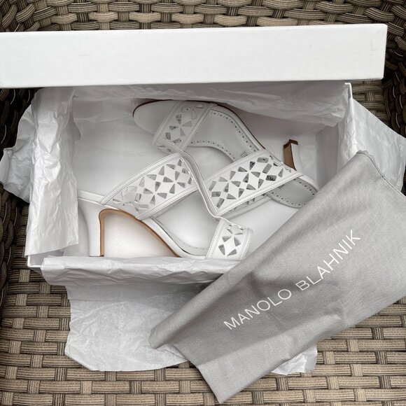 NIB Auc MANOLO BLAHNIK Sophocles Perforated Dual-Band Slide Sandals - Yoth9933 - Picture 10 of 13